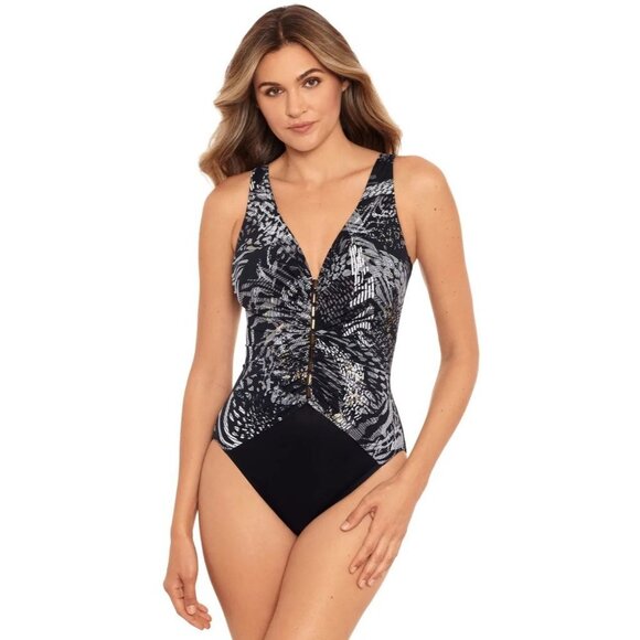 NWT Miraclesuit Lux Lynx Charmer One‎ Piece Swimsuit in Black Size US 14 - Picture 1 of 12